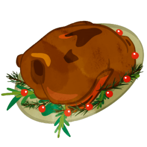 Roast Turkey on oval/round plate with tomatoes