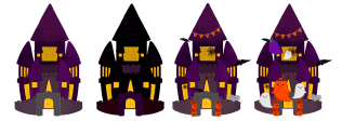 Halloween Castle with Pumpkin Decorations and Ghosts