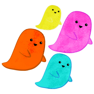 Ghosts in Red Pink Yellow and Ectoplasm Blue