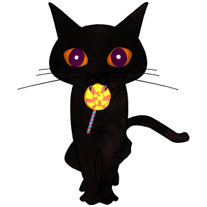 Halloween Black Cat with Fangs and Lolipop