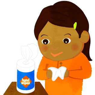 Woman using disinfectant wipe on her hands