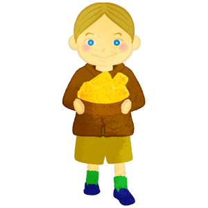 Boy carrying corns