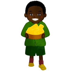 Boy carrying corns