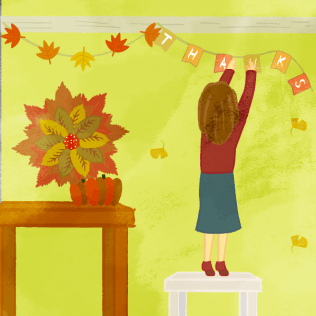 Thanksgiving Woman Decorating