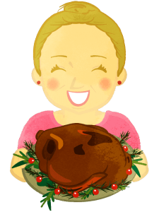 A woman holding a turkey