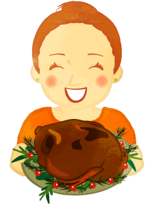 A woman holding a turkey