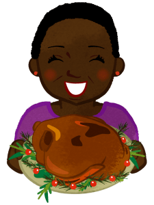 A woman holding a turkey