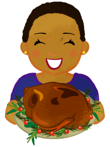 A woman holding a turkey