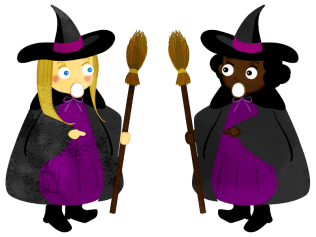 Girls with the same witch costumes