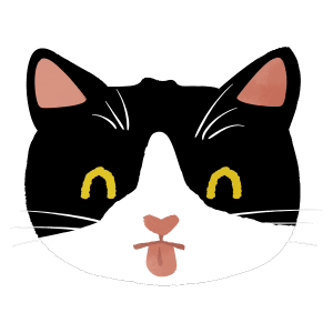 Black and white mixed cat smiling with tongue sticking out