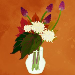 Autumn flowers in a vase with background