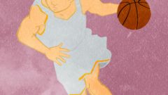 basketball dribbling man with gray uniform 268
