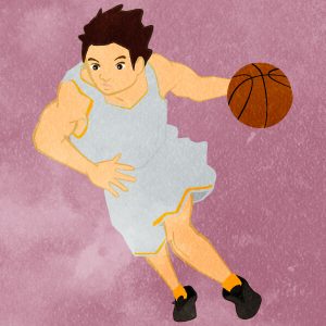 Basketball Dribbling Man With Gray Uniform