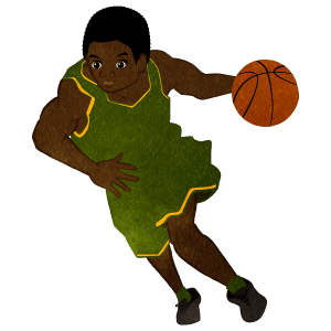 Basketball Dribbling Man With Green Uniform