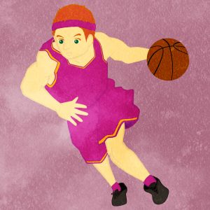 Basketball Dribbling Man With Pinkish Uniform