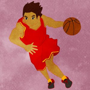 Basketball Dribbling Man With Red Uniform