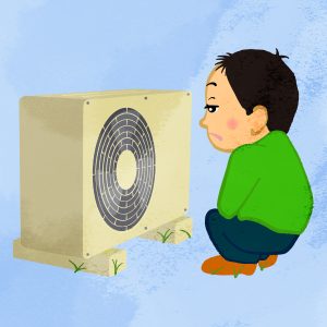 Boy Looking At Air Conditioner Outdoor Unit 3