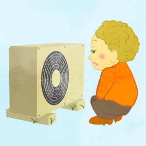 Boy Looking At Air Conditioner Outdoor Unit