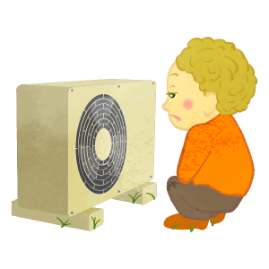 Boy Looking At Air Conditioner Outdoor Unit