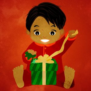 Boy Opening The Christmas Present F