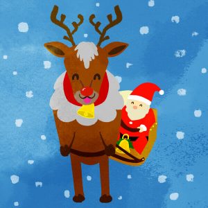 Santa And Reindeer Dashing Through The Snow