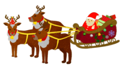 santa and reindeer on the sleigh over the christmas trees 268