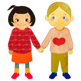 boy and girl holding hands wearing a heart sweater ac 268