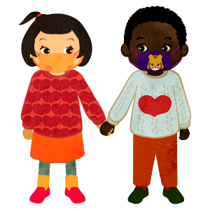 Boy And Girl Holding Hands Wearing A Heart Sweater And Masks Bc