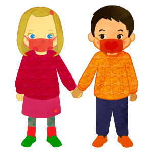 Boy And Girl Holding Hands Wearing A Heart Sweater And Masks Ca