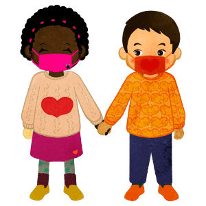 Boy And Girl Holding Hands Wearing A Heart Sweater And Masks Cb