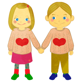 Boy And Girl Wearing A Heart Sweater Holding Hands Aa 
