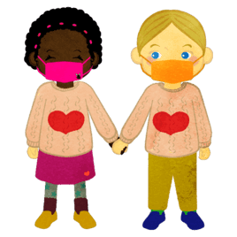 Boy And Girl Wearing A Heart Sweater Holding Hands With A Mask Ab 