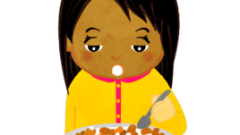 girl just woke up and eating a cereal f 268