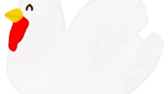 smiling chicken fluttering feathers side view 268