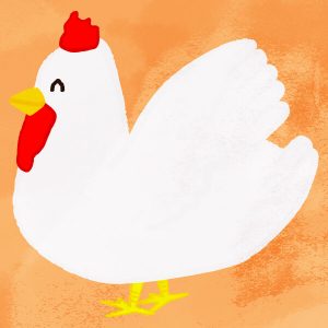 Smiling Chicken Fluttering Feathers Side View