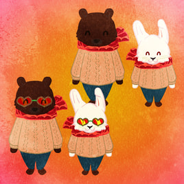 Bear And Rabbit With Matching Outfits 