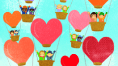 children on heart shaped hot air balloon 268