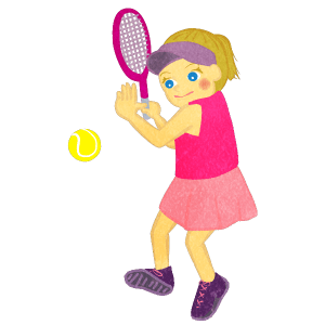 Girl Hitting Tennis Ball With Racket A