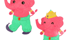 pink elephants wearing folk costume 268