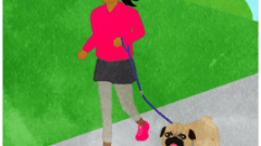 lady running with pug with a background f 268