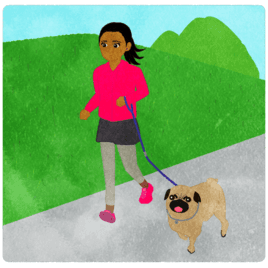 Lady Running With Pug With A Background F 