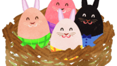 rabbit shaped easter eggs in nest bucket 268