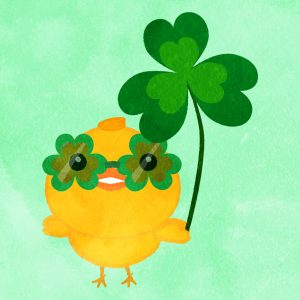 St Patrick's Day Chick With Three Leaf Clover Umbrella And Glasses
