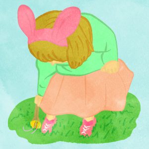 Easter Girl Rolling An Easter Egg A