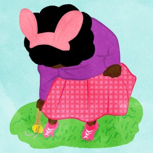 Easter Girl Rolling An Easter Egg B