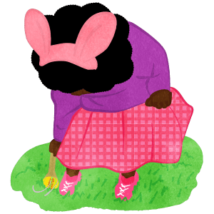 Easter Girl Rolling An Easter Egg B