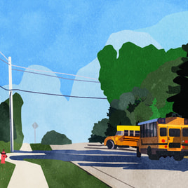 life american suburban scenery with school bus 268