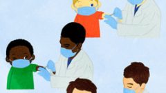 set of child getting a shot in hospital 268