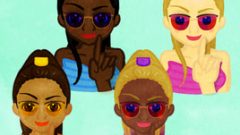 set of girls with sunglass saying no no no with index finger 268