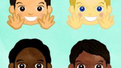 set of smiling boys with natural perm waving their hand abcd 268